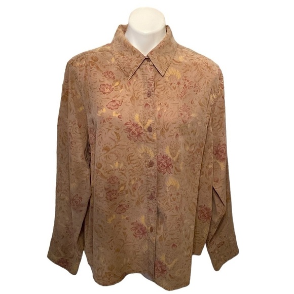 Kate Hill Tops - Kate Hill Tan Floral Buttoned Down Shirt Size 2X
